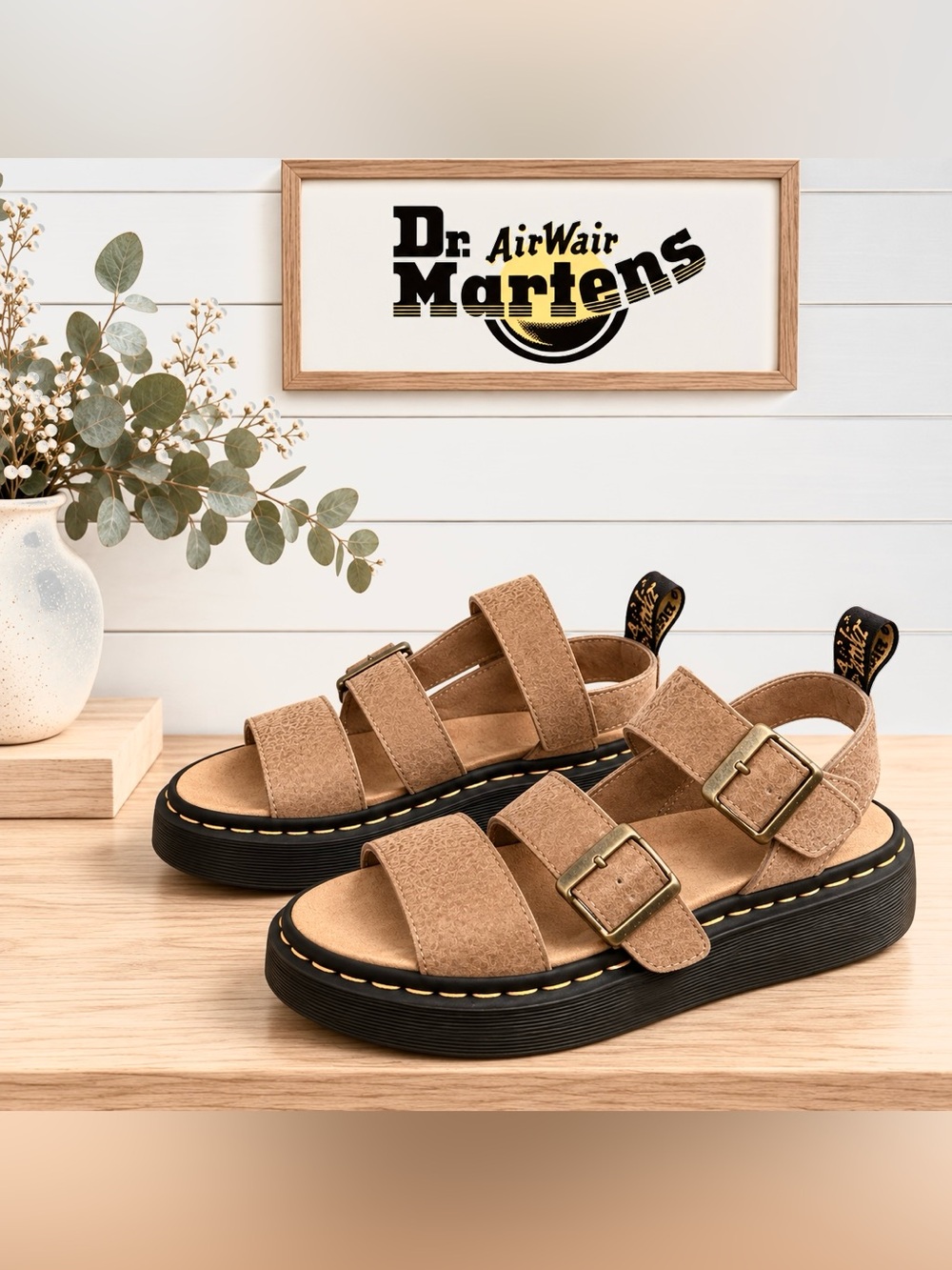 Dr. Martens Gryphon Tumbled Nubuck Sandals – Tan – Size 39